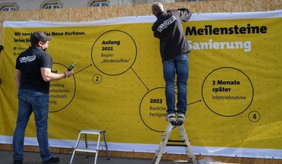 Sprechender Bauzaun am neuen Kurhaus Aachen